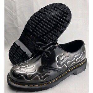 Dr. Martens 1461 INFERNO Arcadia 3-Eye Shoes Black Silver Flames Unisex Sz US 8